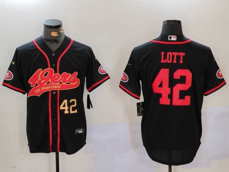 Men%27s San Francisco 49ers #42 Ronnie Lott Black With Patch Cool Base Stitched Baseball Jerseys
